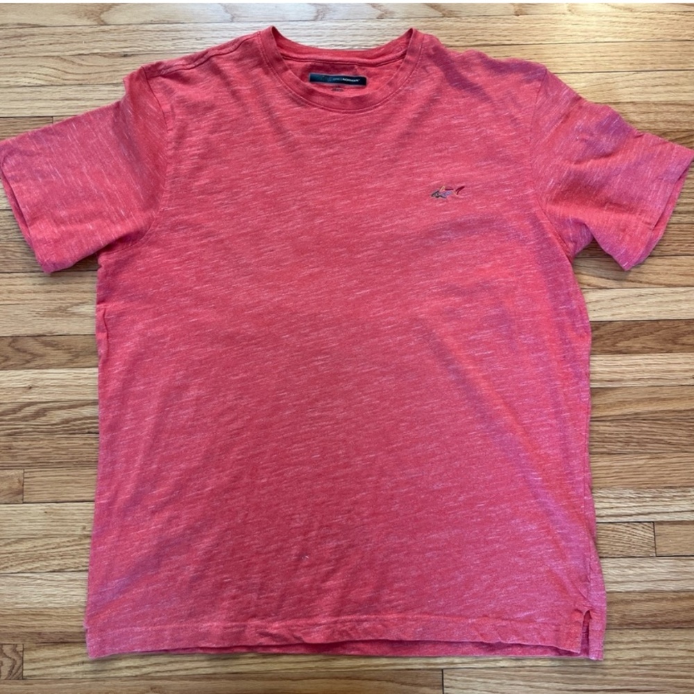 Greg Norman Coral Orange Slub Shark Logo Tee Sz L